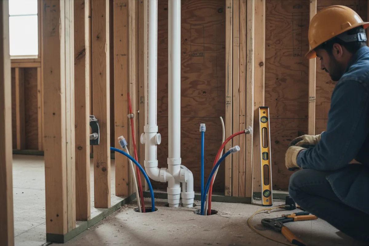 Drain and supply rough-in during Sump Pump Repair in Anoka